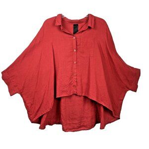 Os kedem sasson Red Linen Boxy Drape Crop Blouse Lagenlook
